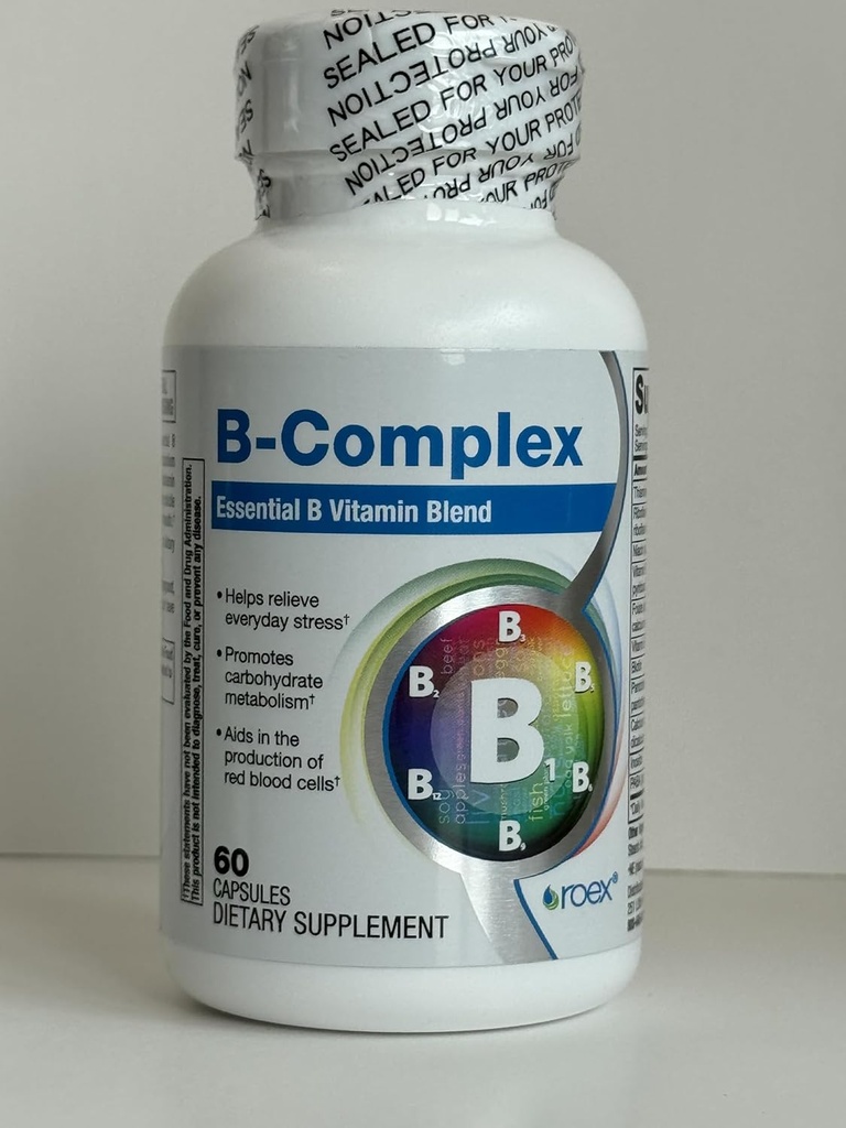 Roex Vitamins | B-Complex | 8 B 비타민 | 생물학적 활성 형태 | 뇌 및 심장 건강 | 세포 에너지 대사 | 면역 지원 | 60 개