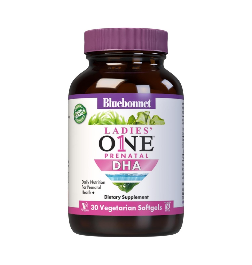 Bluebonnet Nutrition Ladies' One Prenatal DHA, Prenatal Health*, Non-GMO, Vegan, Gluten-Free, 30 채식 Softgels, 30 서빙