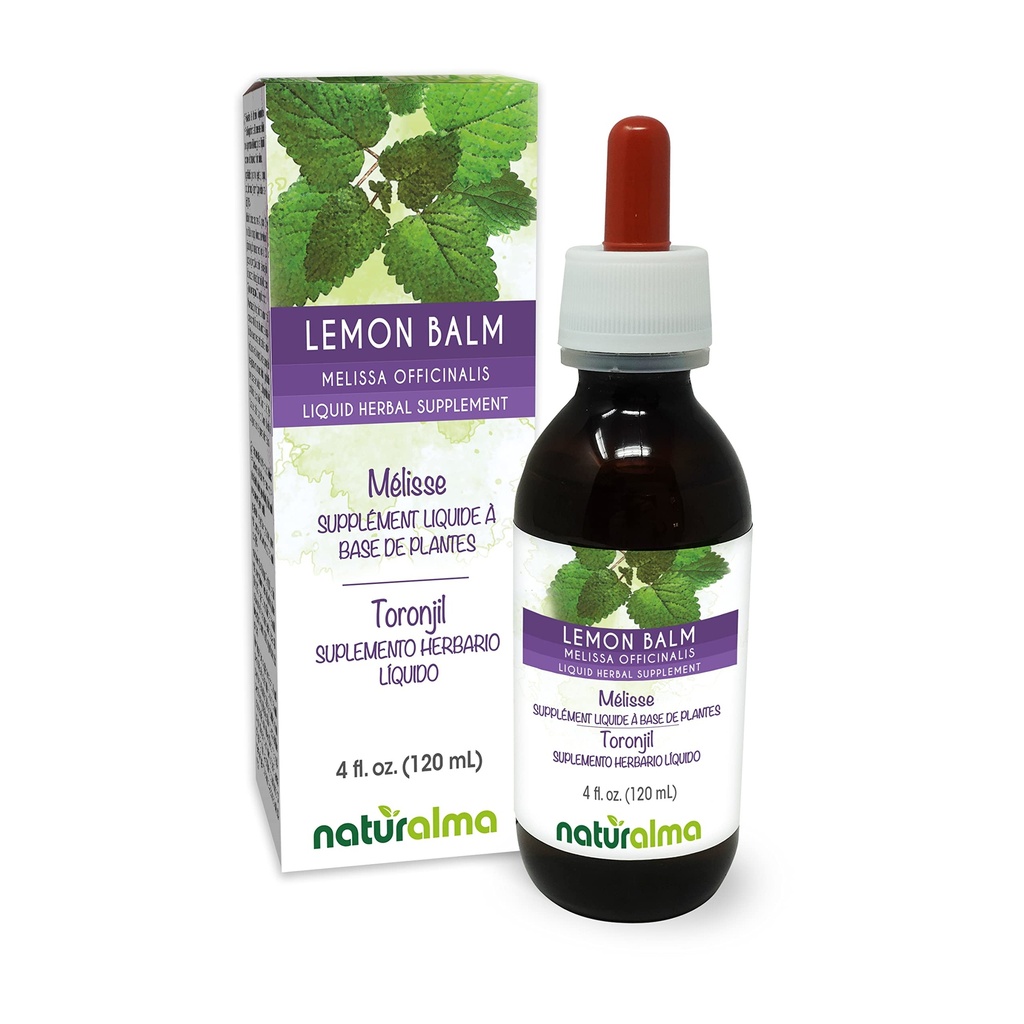 Naturalma Lemon Balm (멜리사 officinalis) 잎 알코올 - 무료 색소 - 4 fl oz 액체 추출물 드롭 - 초본 보충 - Vegan