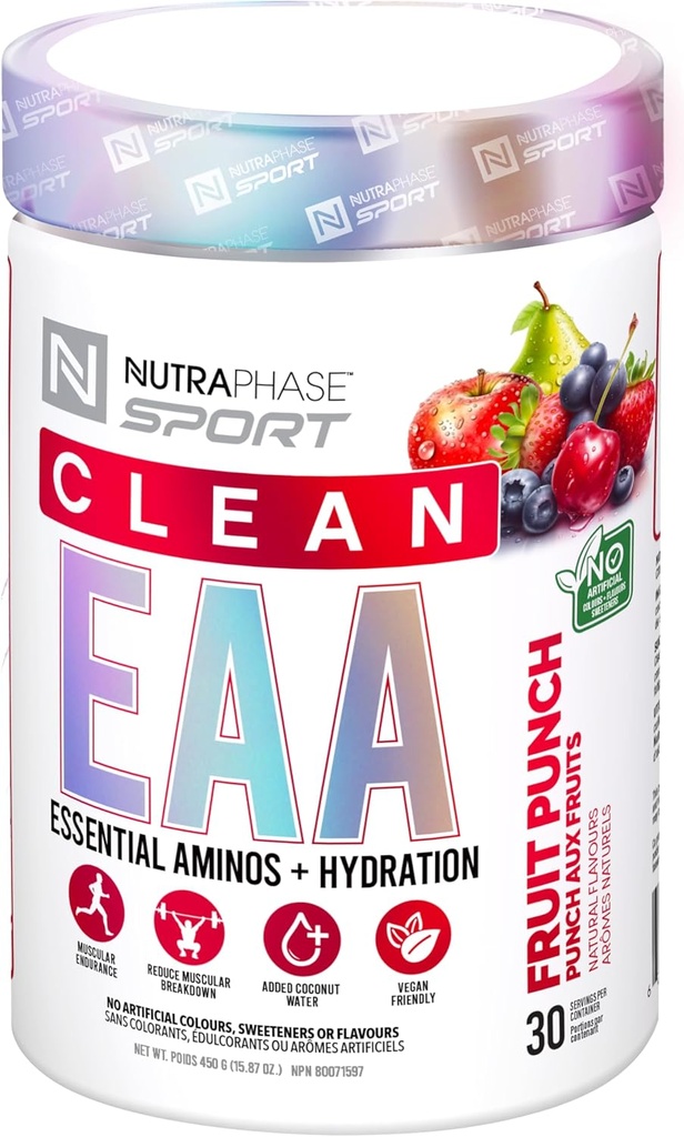 NutraPhase Clean EAA, 모든 자연, Vegan 친절, 글루텐 무료, 놀라운 맛, 과일 펀치