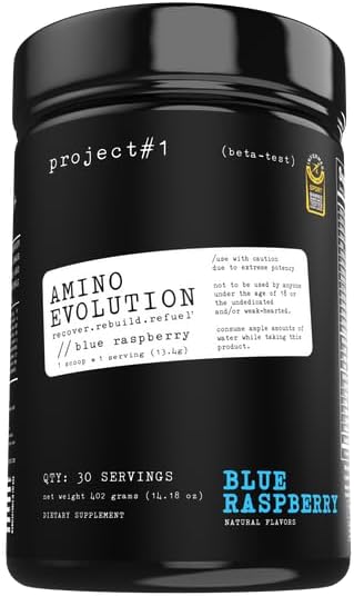 프로젝트 #1 AminoEVolution: 근육 지원 및 회복 | BCAA's, EAA's, Electrolytes Powder | Keto-Friendly Energy Boost | 남성용 사전 운동 | 30 인분 - 블루 라즈베리 | 아미노산
