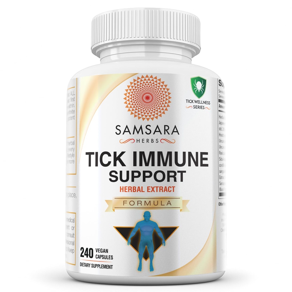 Samsara 허브 Tick 면역 지원 - 일본어 Knotweed, 고양이 발톱, Andrographis, Cryptolepis, Sarsaparilla, Resveratrol, Tick Bite 지원 240 캡슐