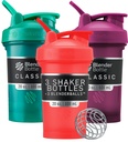 BlenderBottle Classic V2 Shaker Bottle Perfect for Protein Shakes and Pre Workout, 20-Ounce (3 팩), 레드, 그린, 배관