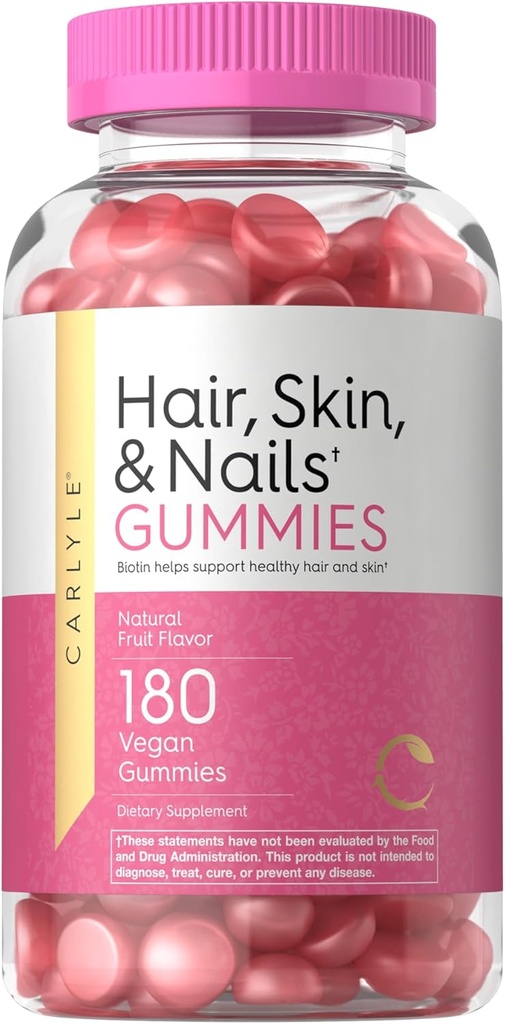 Carlyle Hair Skin and Nails Vitamin | 180 Vegan Gummies | 남성과 여성을 위한 과일향수 | Biotin | Non-GMO & 글루텐 무료