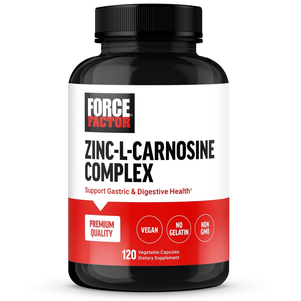 FORCE FACTOR 아연 L-Carnosine 캡슐은 위장과 소화성 건강, 소화 및 부유물, 채식주의자, 비 GMO, 젤라틴 없음, 120 캡슐을 지원합니다