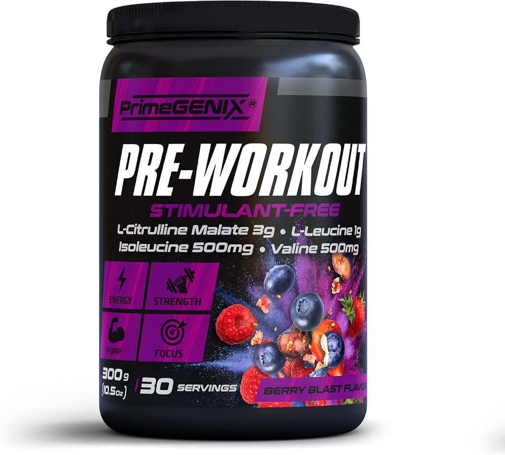 남성과 여성을위한 Stimulant-Free Pre Workout Powder - Beta Alanine, L Citrulline과 에너지 부스트 음료 - 미국, 30 서빙