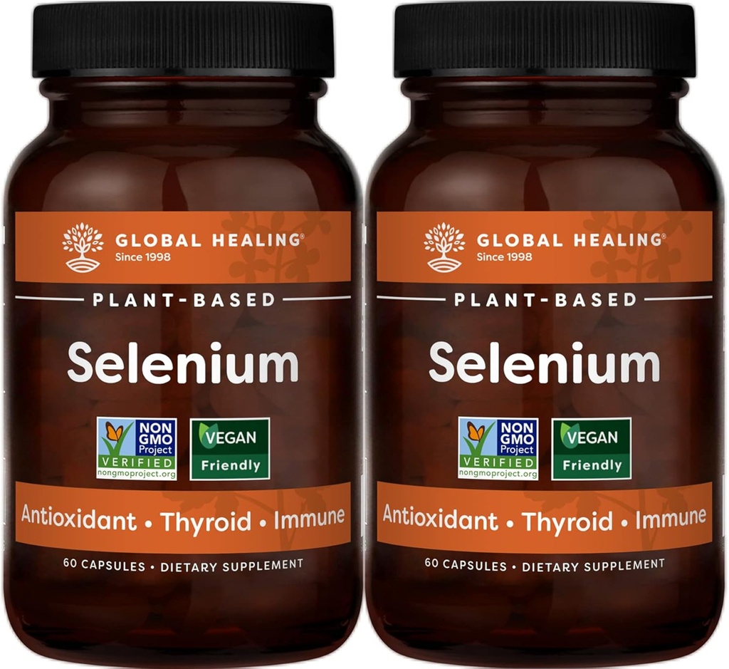 글로벌 치료 센터 셀레늄 200mcg 2-팩, 유기 성분, 남성 & 여성을위한 Thyroid & 면역 건강에 대한 산화 방지제 - 셀레늄 100 mcg (60 캡슐)보다 더 많은
