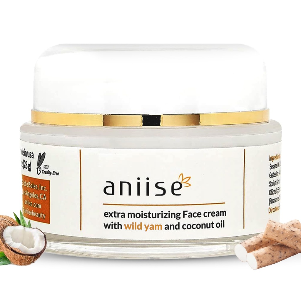 Wild Yam Extra Moisturizing Face Cream with Coconut Oil - Menopause & Menstrual Relief 용 Wild Yam 크림 - 호르몬 수준을 안정화 - 매우 건조한 피부를 위한 노화 방지 크림 - 1 oz