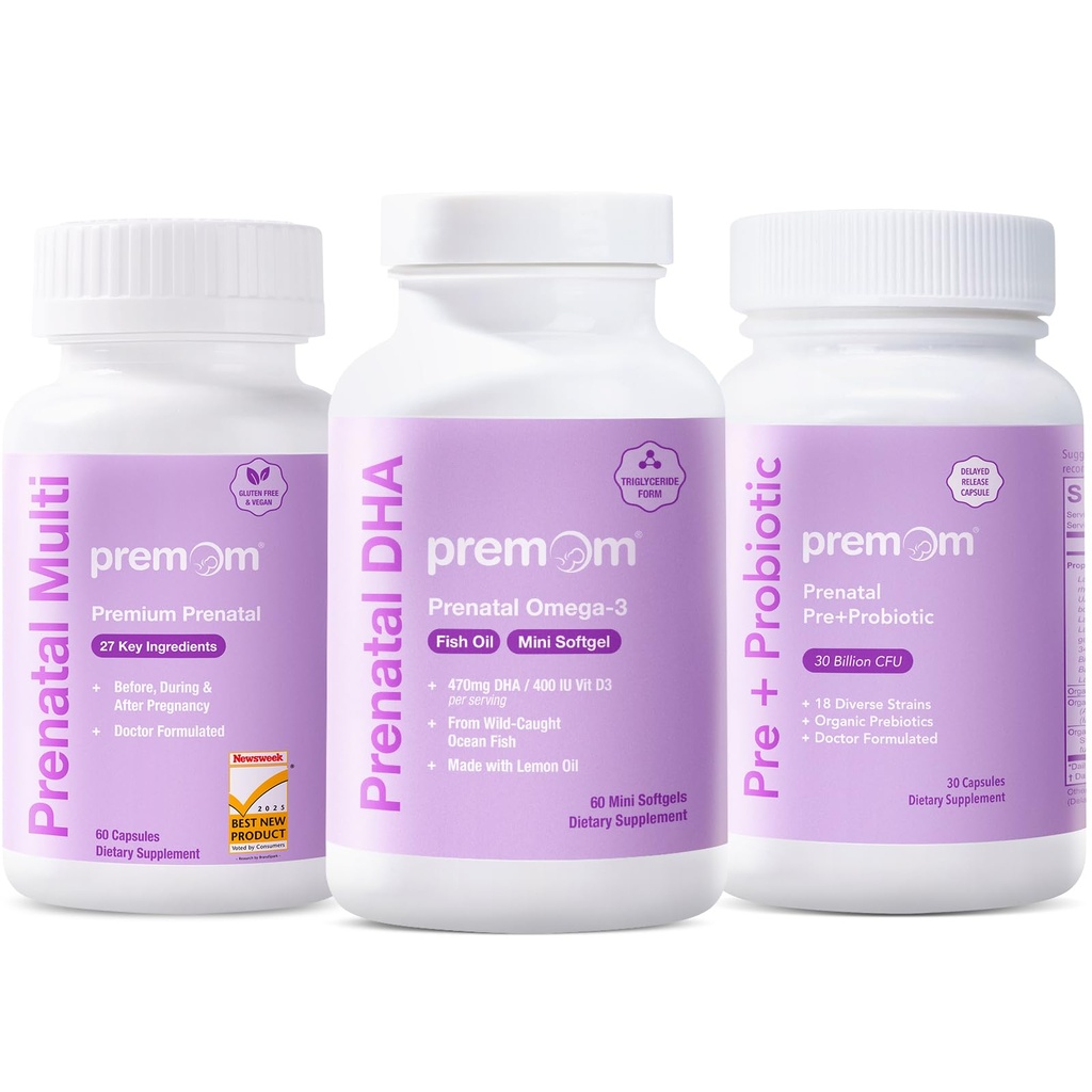 Premom Prenatal Probiotics + Prenatal DHA 물고기 기름 + Prenatal 공식 비타민