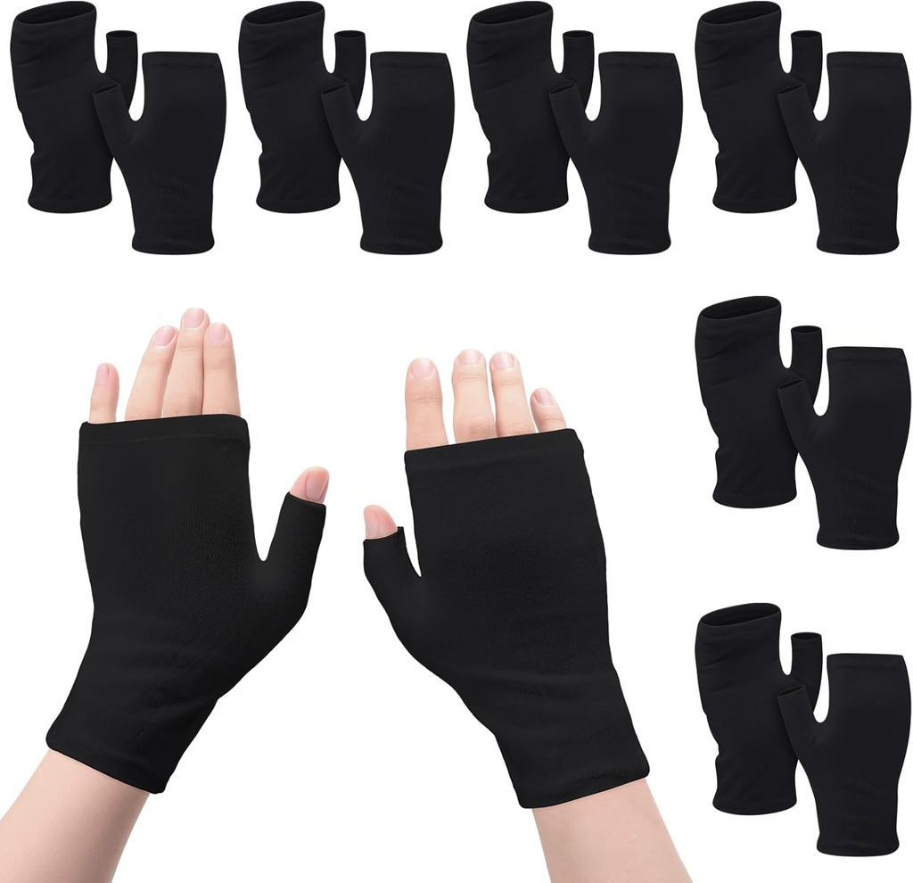 6 쌍 Fingerless Eczema 장갑 성인 면 Overnight 건조한 손을 위한 습기를 공급 (검정)