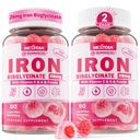 여성 및 남성을위한 Vegan Iron Supplement Gummies - 성인 및 어린이를위한 w / 비타민 C Folate B12 아연, 철 결핍을위한 Chewable Gentle Iron, 에너지 부스트, 비 규정 & 맛 후, 설탕 무료 2 팩