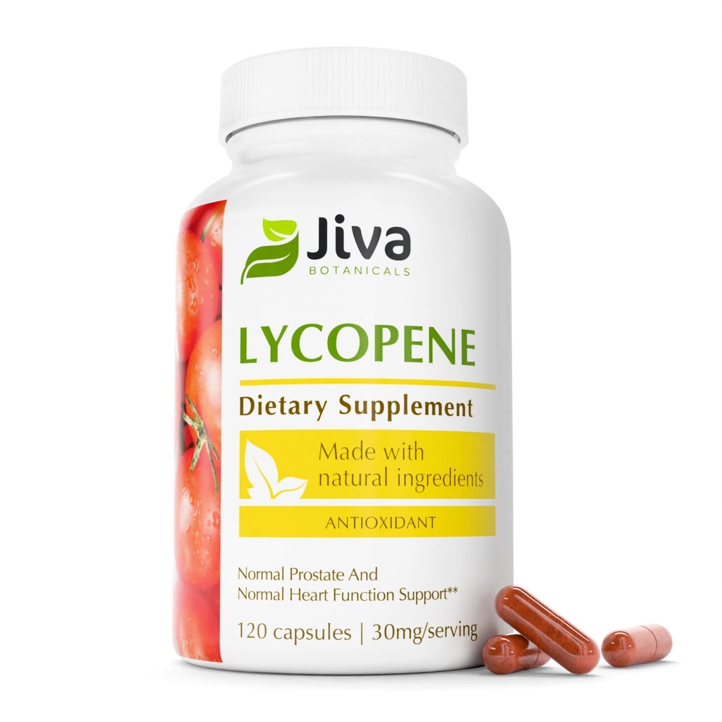 Jiva Botanicals Lycopene 보충교재 30mg - 정상적인 전립선과 심장 건강 지원을 위한 산화 방지제 지원 - 토마토 추출물에서 Lycopene - 미국에서 만드는 - 비 GMO, Vegan - 120의 캡슐