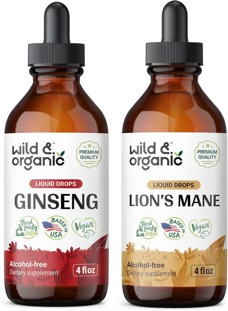 야생 & 유기 인삼 Tincture 4 fl oz & 사자 Mane Tincture 4 fl oz