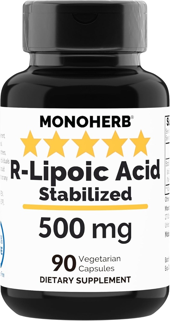 R-Lipoic 산 500 mg - 90 Veg 캡슐 - 안정화 R-Alpha-Lipoic 산