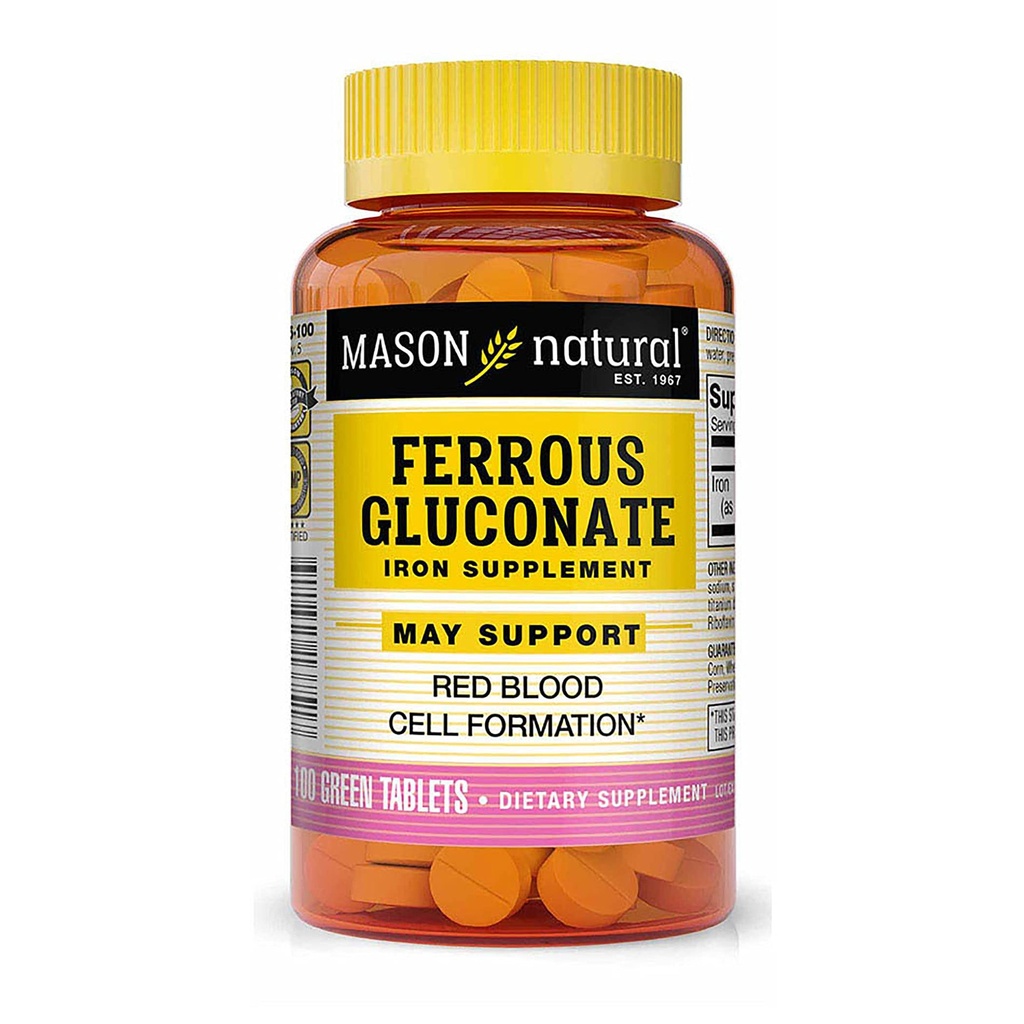 Mason Natural Ferrous Gluconate - 붉은 혈액 세포 형성, Stomach Iron Supplement, 100 정제에 대한 게놈 지원