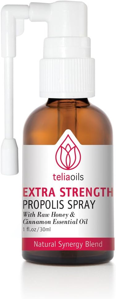 Teliaoils Propolis 스프레이 바디의 방어 지원, Soothing Cough & Sore Throat, 도움 입 자극, 감기, 100% 자연, 꿀 & Cinnamon 정유.