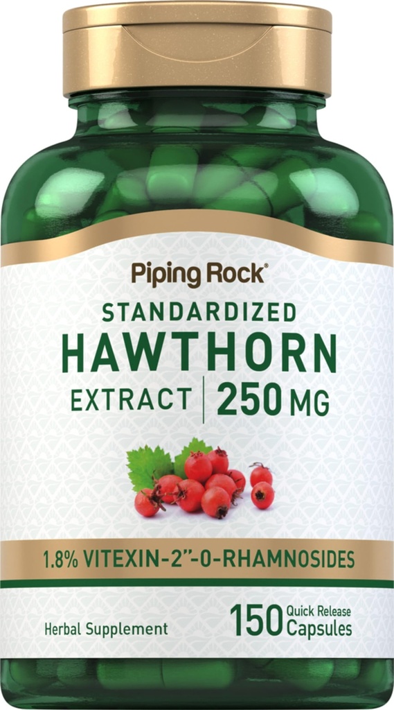 Piping Rock Hawthorn Berry Capsules | 250mg | 150 알약 | 허브 추출물 보충교재 | Non-GMO, 글루텐 무료