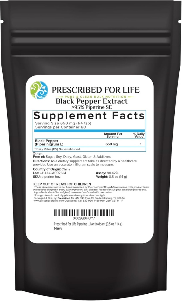생활 Piperine 분말, 95% 까만 고추 추출물 분말, 부스트 Nutrient 흡수, 글루텐 자유로운, Vegan, 비 GMO, 자연적인 산화 방지제 (0.5oz/14g)를 위해 처방전하는