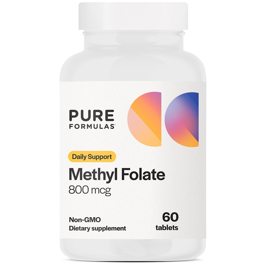 PureFormulas Methylfolate 800 mcg – 심장 혈관, Nerve & Mood 건강, 비 GMO 채식 정제, 60 조사를 위한 활동적인 B9 (5-MTHF)
