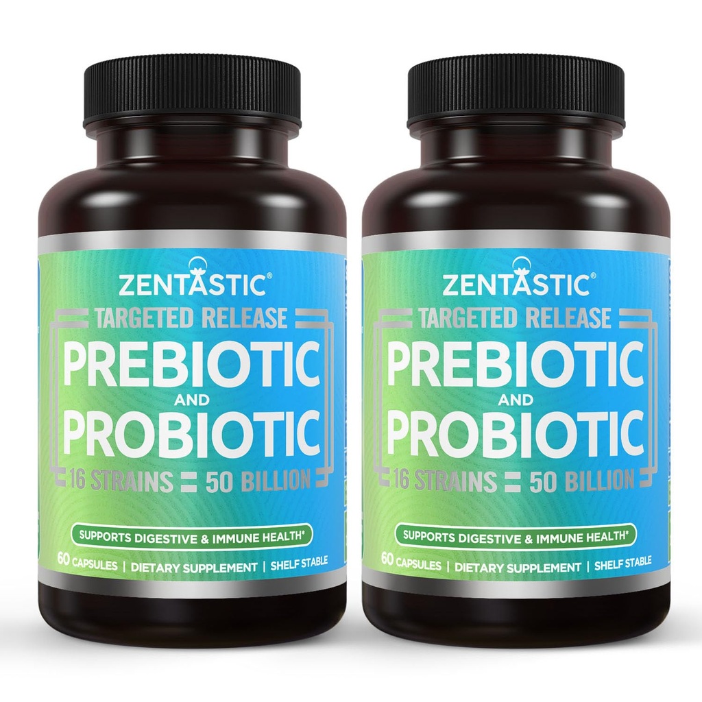 Zentastic Probiotics & Prebiotics 보충 - 50 억 CFU - 남성 및 여성 면역 및 소화 건강 - 16 Strains - 선반 안정 - 120 지연 릴리스 Veggie 캡슐