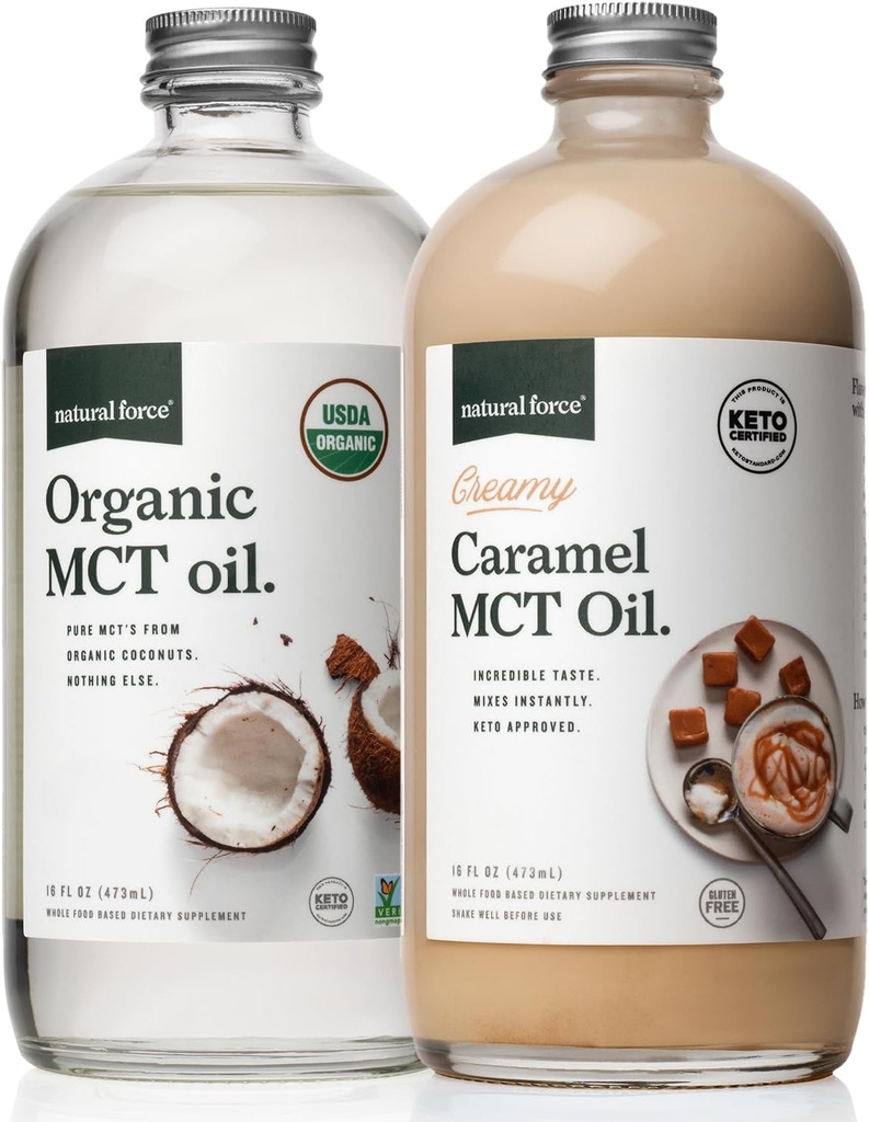 자연적인 힘 크림 Caramel MCT 기름 + 유기 가득 차있는 스펙트럼 MCT 오일 - 글루텐 - 무료, 비 GMO, 100 % 유기농 코코넛 MCTs - Keto, Paleo 및 Vegan - 2x 16 Ounce 유리 병