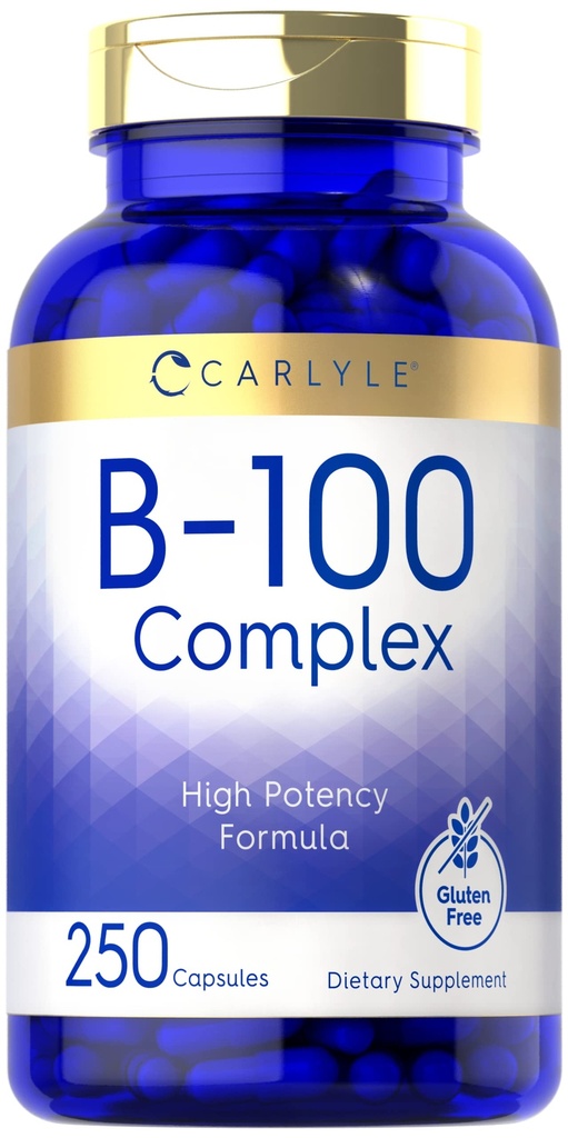 Carlyle B-100 복합 비타민 | 250 캡슐 | 비 GMO, 글루텐 프리 보충교재