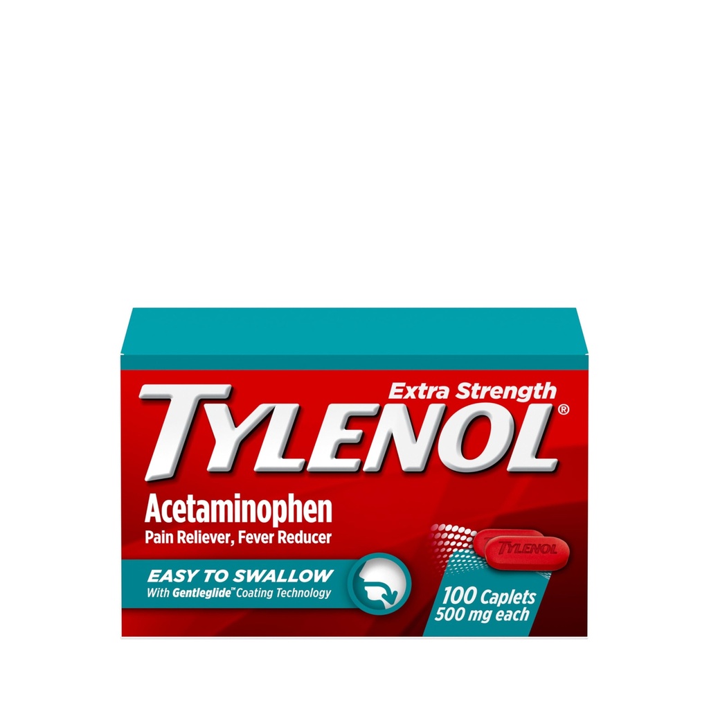 Tylenol 여분 힘 삼키기 Acetaminophen, 고통 Reliever & Fever 흡진기 Gentleglide 기술, 500 mg 여분 힘 Acetaminophen, 100 ct를 가진 성인을 위한 입히는 모자를 씌우십시오