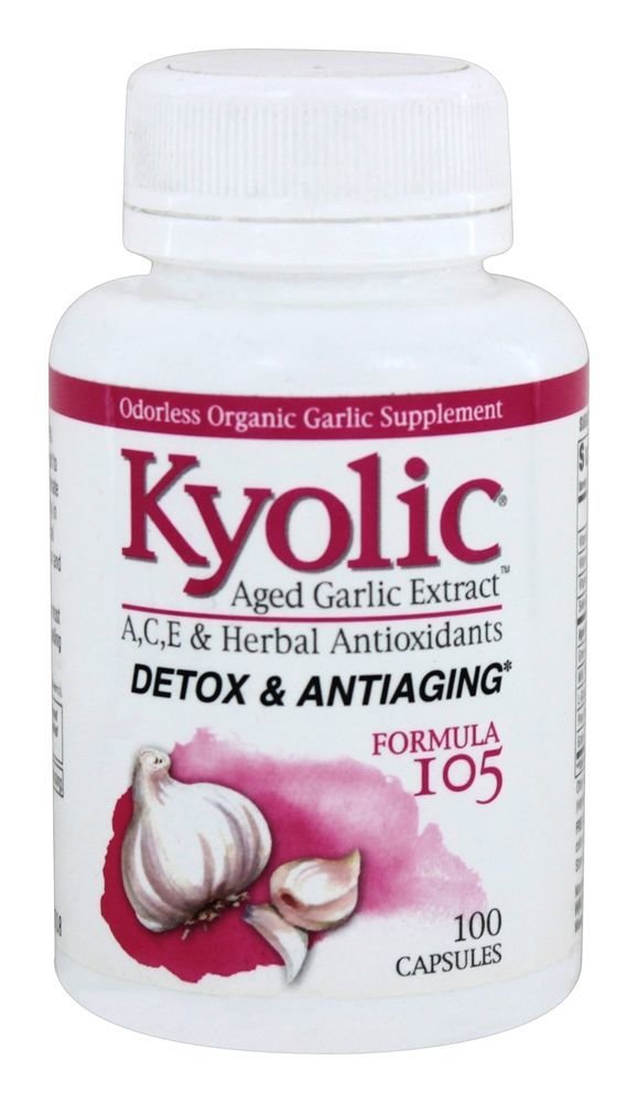Kyolic Aged 마늘 추출물 공식 105, Detox 및 노화 방지, 100 캡슐 (포장 월병)