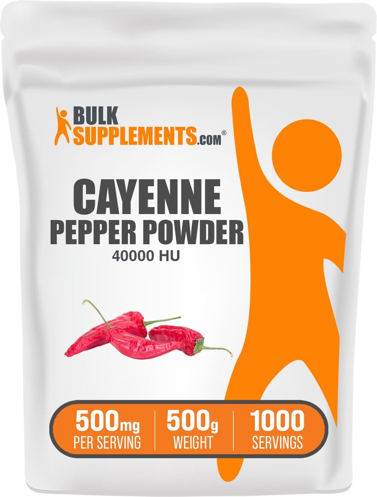 BulkSupplements.com Cayenne Pepper 40000 HU Powder - Capsaicin 보충제, Cayenne Pepper Powder - Vegan & Gluten 무료, 500mg, 500g (1.1 파운드) (팩 1)