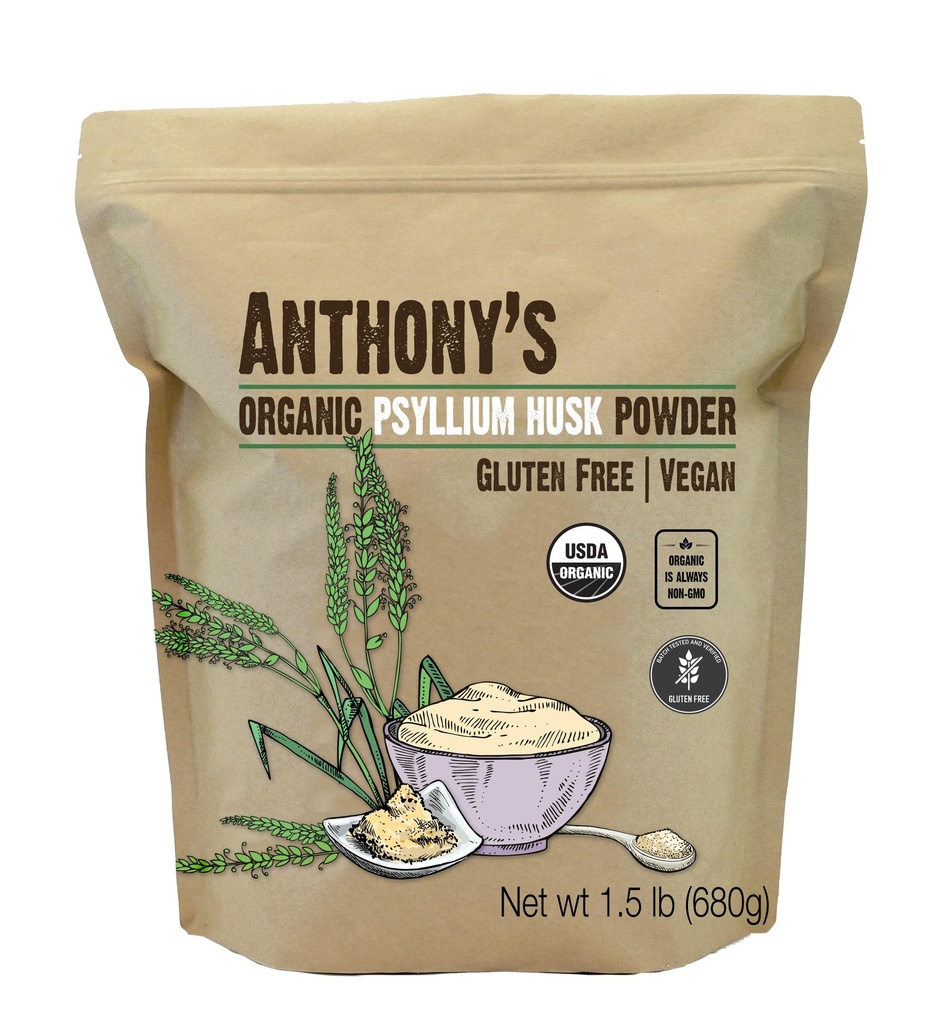 앤서니의 유기 Psyllium Husk 분말, 1.5 lb, 글루텐 무료, 비 GMO, Finely Ground, Keto Friendly
