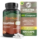 EarthNutri Creatine Monohydrate 캡슐 - 더 나은 흡수를 위해 Micronized - 지원 근육 힘, 힘 & 회복 - 105 캡슐 (포장 당 5000mg, 7 캡슐)