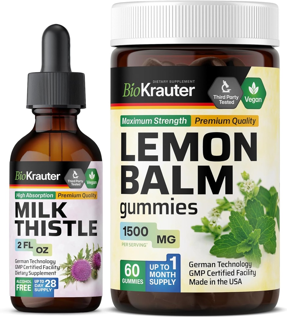BIO KRAUTER 우유 이틀 Tincture 2 Fl. Oz. & 레몬 Balm 60 Gummies