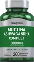 Piping Rock Mucuna Ashwagandha 3000mg | 200 캡슐 | 여성용 복합 추출물 보충 | 채식주의, 비 GMO, 글루텐 무료