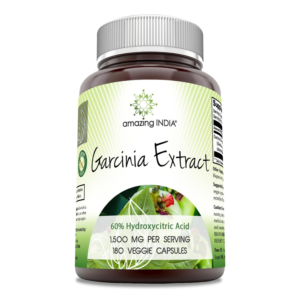 놀라운 인도 Garcinia 추출물 보충 | 1500 Mg Per 서빙 | 180 Veggie 캡슐 | Non-GMO | 글루텐 프리 | 미국