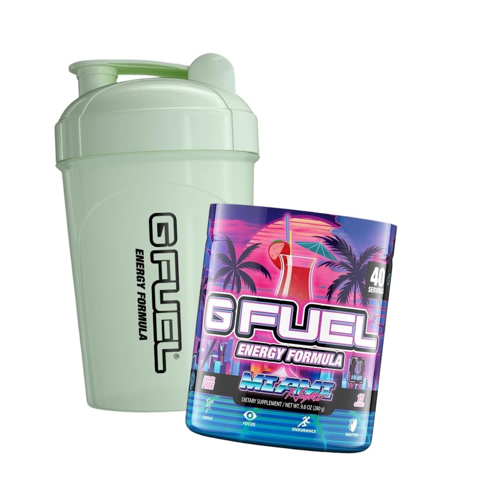 G Fuel Miami Nights Strawberry Pina Colada 맛 게임 + G Fuel Glow-In-The-Dark Shaker 병