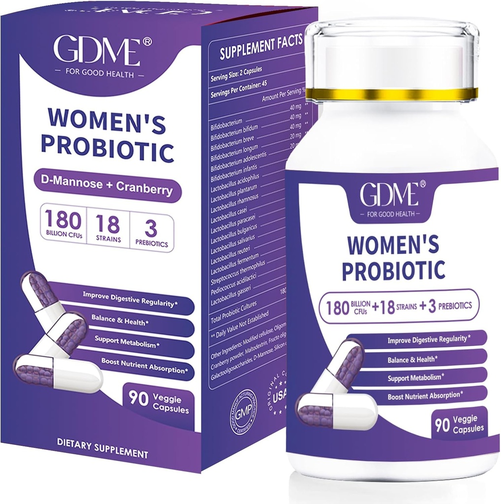 Probiotics 180 억 CFU 18 Strains는 유기 Prebiotic Cranberry Probiotic Supplement Digestion Immunity를 함유하여 여성 건강, 비 Soy Gluten Dairy 무료 90 채식 캡슐