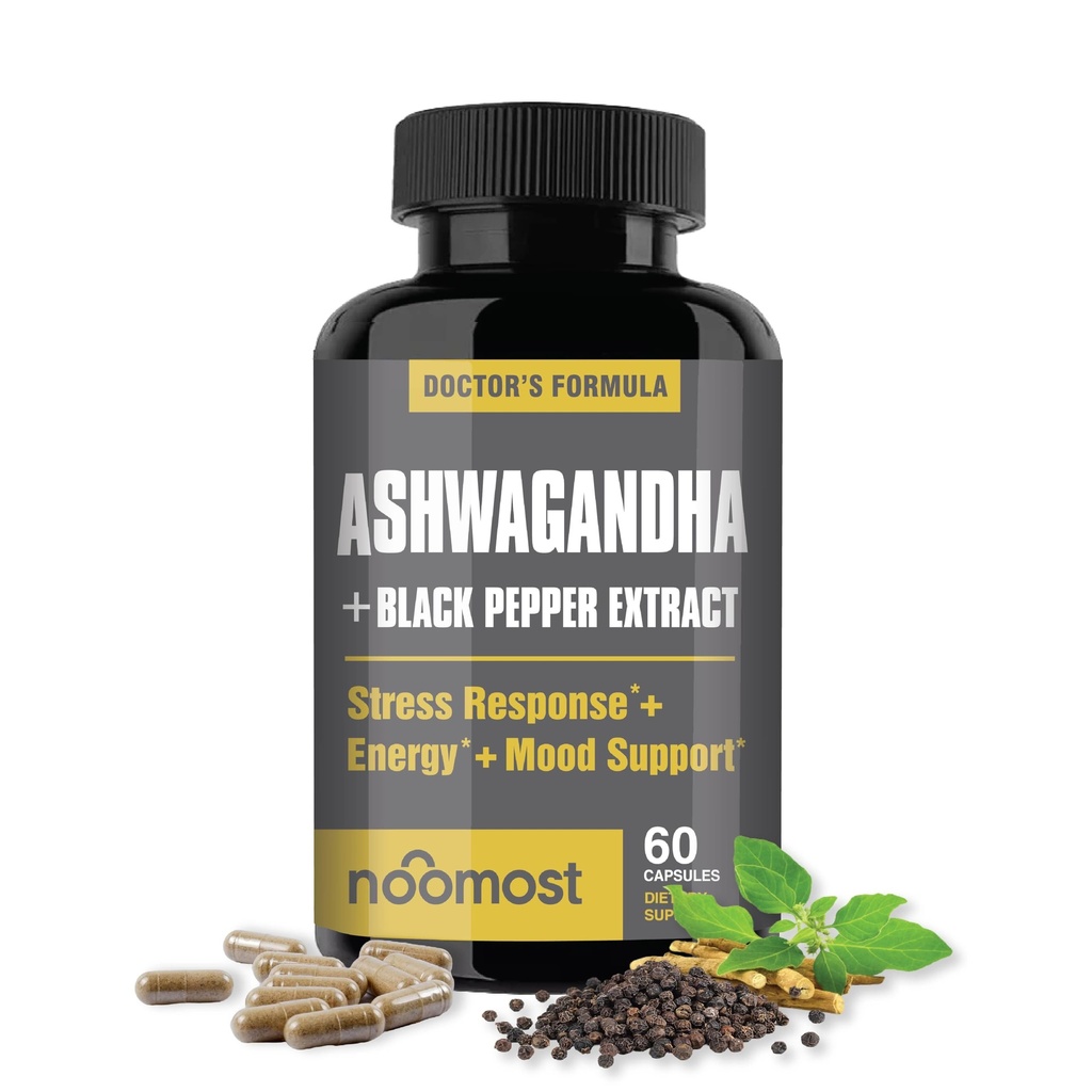 NooMost 유기 Ashwagandha 400mg 캡슐 w/Black Pepper Extract as Vegan Ashwagandha Supplements for Anti Stress Relief, Natural Mood Support, Energy & Focus-60 캡슐