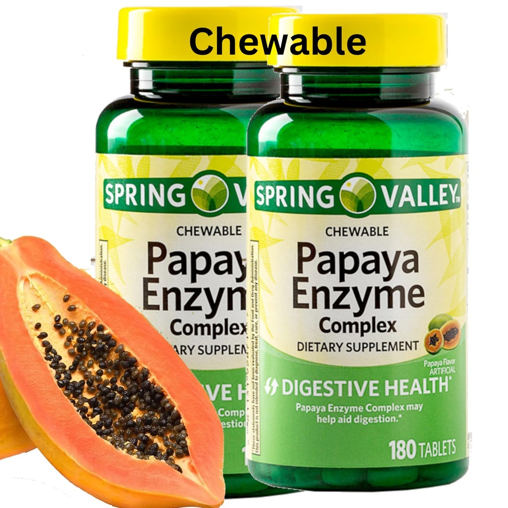 Spring Valley Papaya Enzyme Chewable - 360 Vegan 정제, Bromelain 새로운 공식 소화 보조 원조
