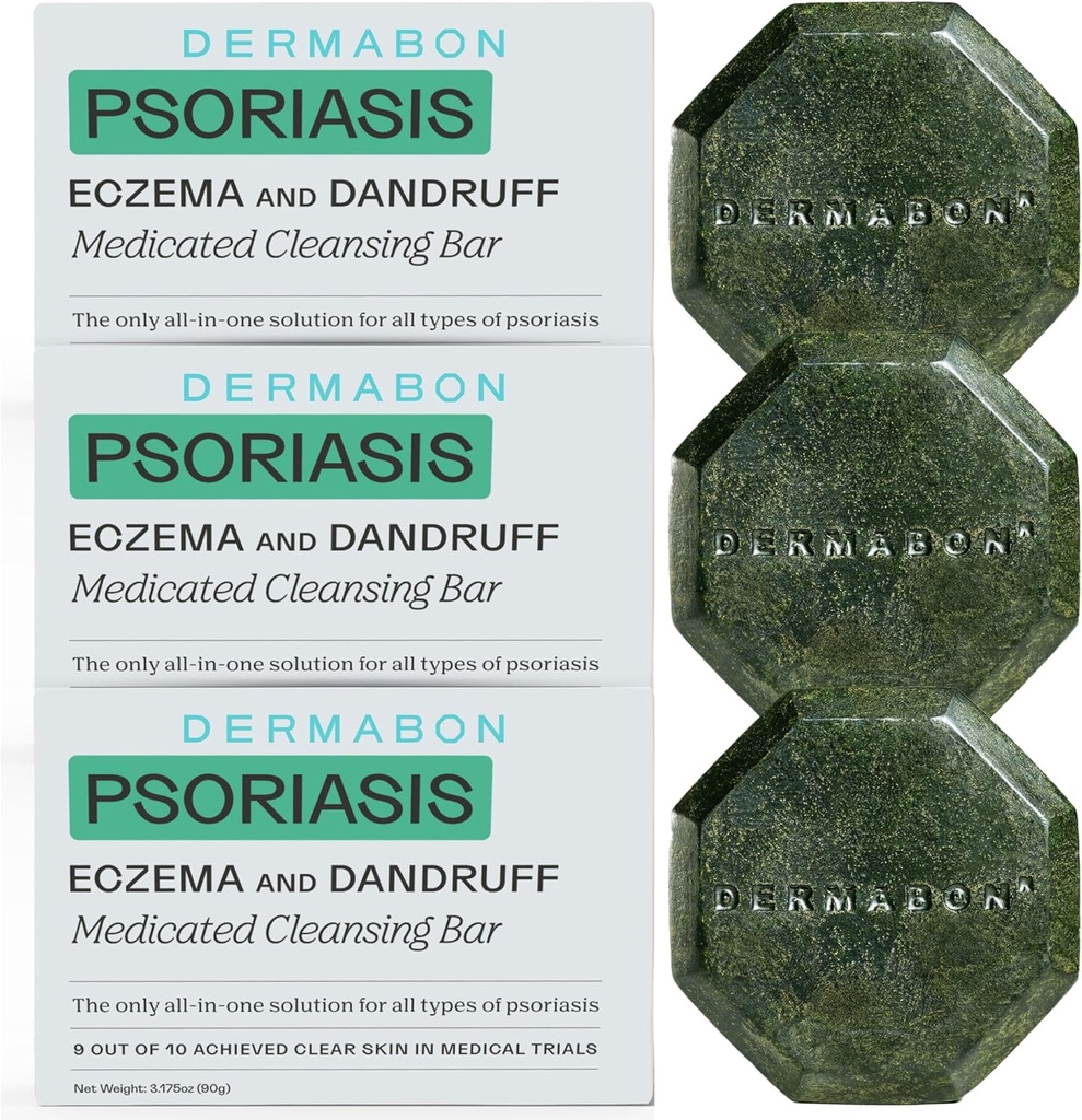 Dermabon 2% Coal Tar Psoriasis 바디 워시 & Eczema 바 비누 (3 팩) | 통제 및 구호 Psoriasis, Eczema, Dermatitis 및 Dandruff | 활성 성분 석탄 타르 바디 워시