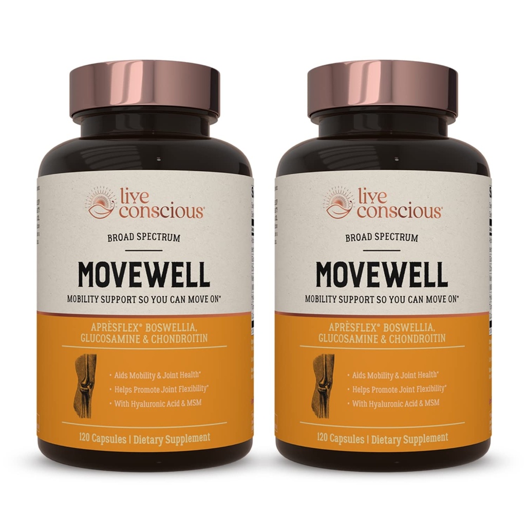 LiveConscious Glucosamine Chondroitin의 MoveWell은 MSM, Hyaluronic 산 및 더 많은 | 합동 건강 보충교재 (2 팩)