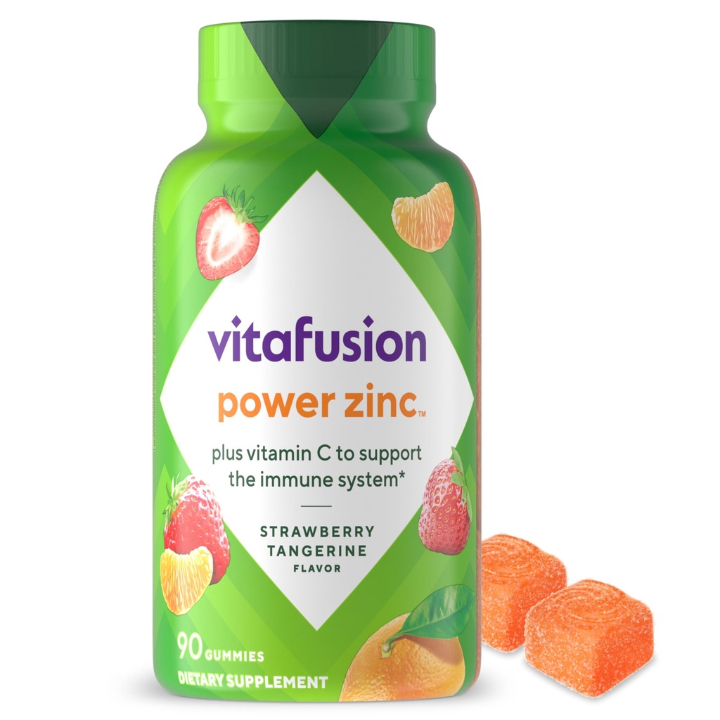 Vitafusion 힘 아연 거미 비타민, Strawberry Tangerine는 면역성이 있는 지원 (1), 90 조사를 맛냈습니다