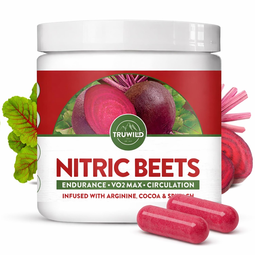TruWild 모든 자연적인 소금 뿌리 분말, Nitric 산화물 승압기, 1000mg의 Vegan Superfood 캡슐 보충교재, Beetroot 추출물 지원 전반적인 건강, 성과 & 체력, 30의 서빙