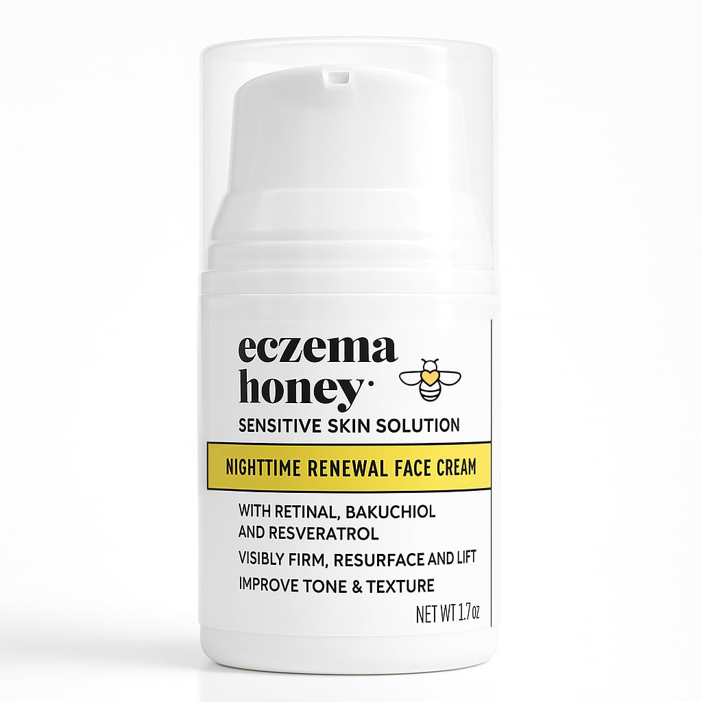 ECZEMA HONEY 집중된 야간 갱신 얼굴 크림 - 노화 방지 피부 관리 제품 - Eczema를 위한 무향 얼굴 Moisturizer, 건조한 & 과민한 피부 (1.7 Oz)