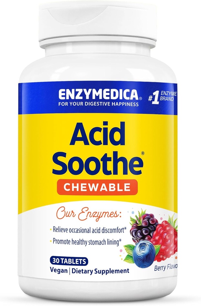 Enzymedica - Chewable Acid Soothe는 Occasional Heartburn + Indigestion, 30 카운트의 완화를 지원합니다.