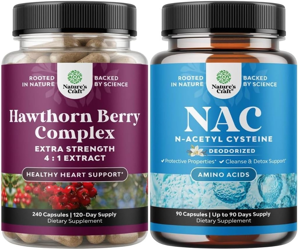 잎 & 꽃 추출물을 가진 고강도 Hawthorn Berry 캡슐의 뭉치 건강한 심장 & 소화와 NAC 보충교재 N 아세틸 Cysteine 600mg를 위한 4:1 - Glutathione Precursor Cleanse Detox