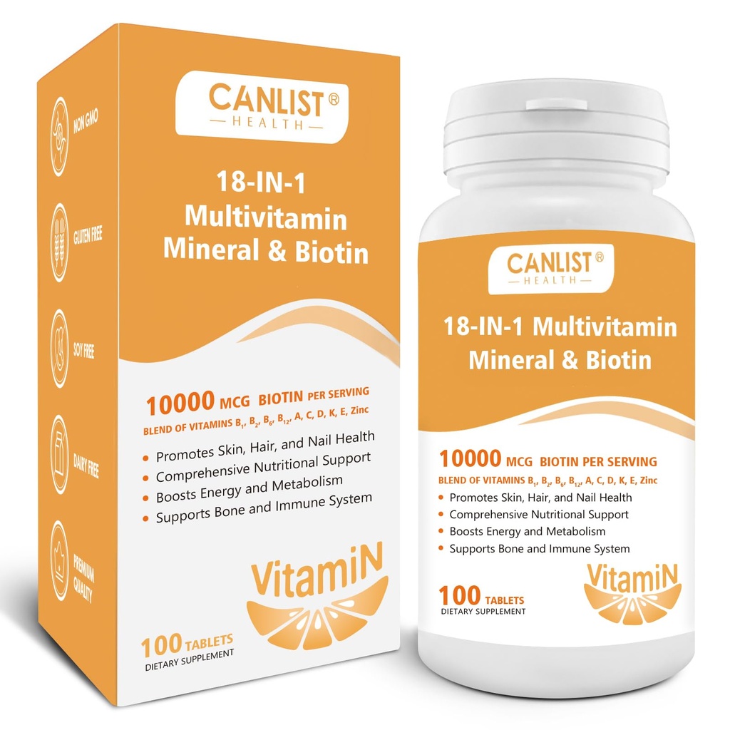 남자 & 여자를 위한 머리 피부와 못 다 비타민, 10000mcg Biotin & Multimineral, B 비타민 C, E & D3, Trace 무기물, 아연, 글루텐 자유로운, Dairy 자유로운, Soy 자유로운, 100개의 정제를 포함합니다