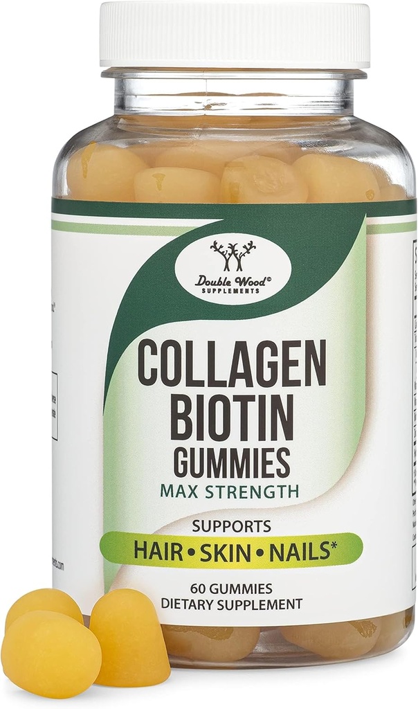 여성을 위한 교원질 Gummies는 노후화를 지원합니다 (최대 힘 - Biotin, 비타민 C, 아연 및 비타민 E (여자와 남자를 위한 장수) 60 머리, 피부 및 못 비타민 (비 GMO) 두 배 나무에 의하여