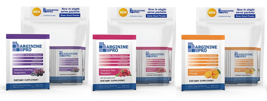 L-ARGININE PRO 보충교재 분말 | 90의 소포 단 하나 Serve 여행 크기 | L-arginine 플러스 1,100mg L-Citrulline, 라즈베리, 오렌지 & 포도의 5,500mg