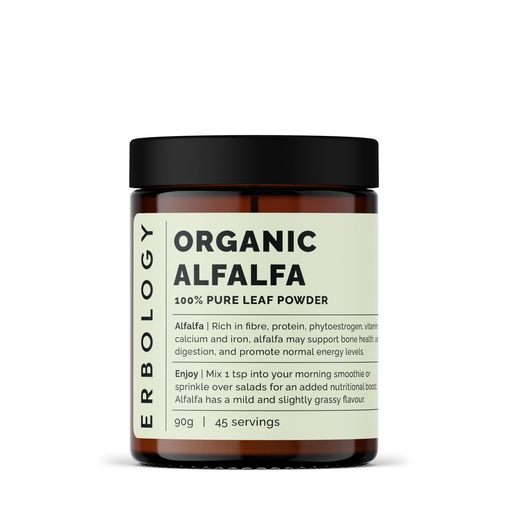 Erbology Organic Alfalfa Powder 3.2 oz - 45 서빙 - Bone 및 Gut Health 지원 - 비타민 A, 칼슘 및 철에 풍부 - 농장에서 안정적으로 Sourced Straight - 작은 배치 - Vegan - GMO-Free
