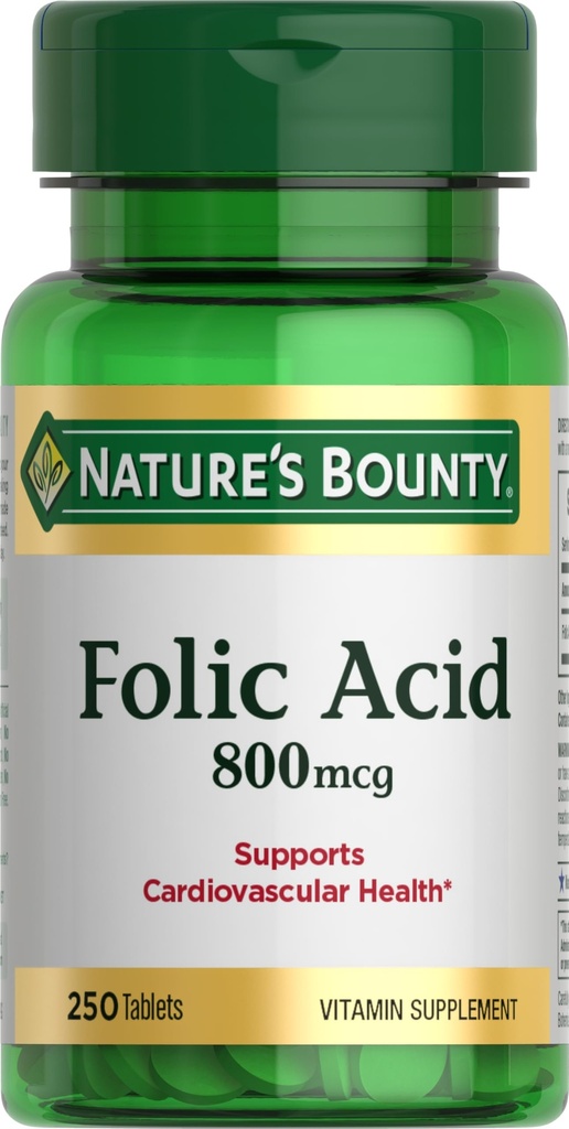 성격 Bounty Folic 산 보충교재, 지원 심장 혈관 건강, 800mcg, 250의 정제